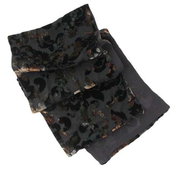 Silk Velvet Burnout Scarf Floral Black Jewel Tone Color Shift Goth Romantic 44" - Picture 1 of 9